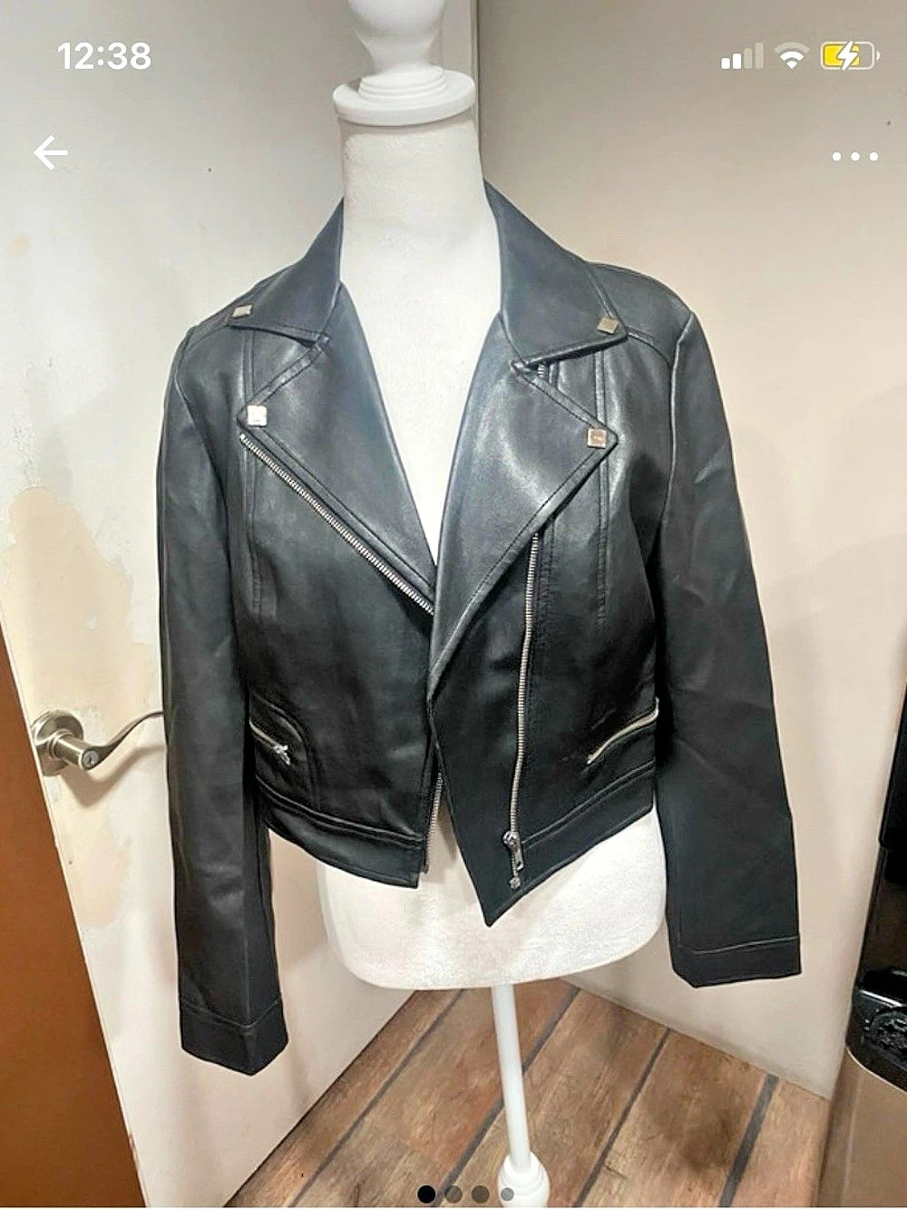 Faux Leather Moto Jacket in Black Like New